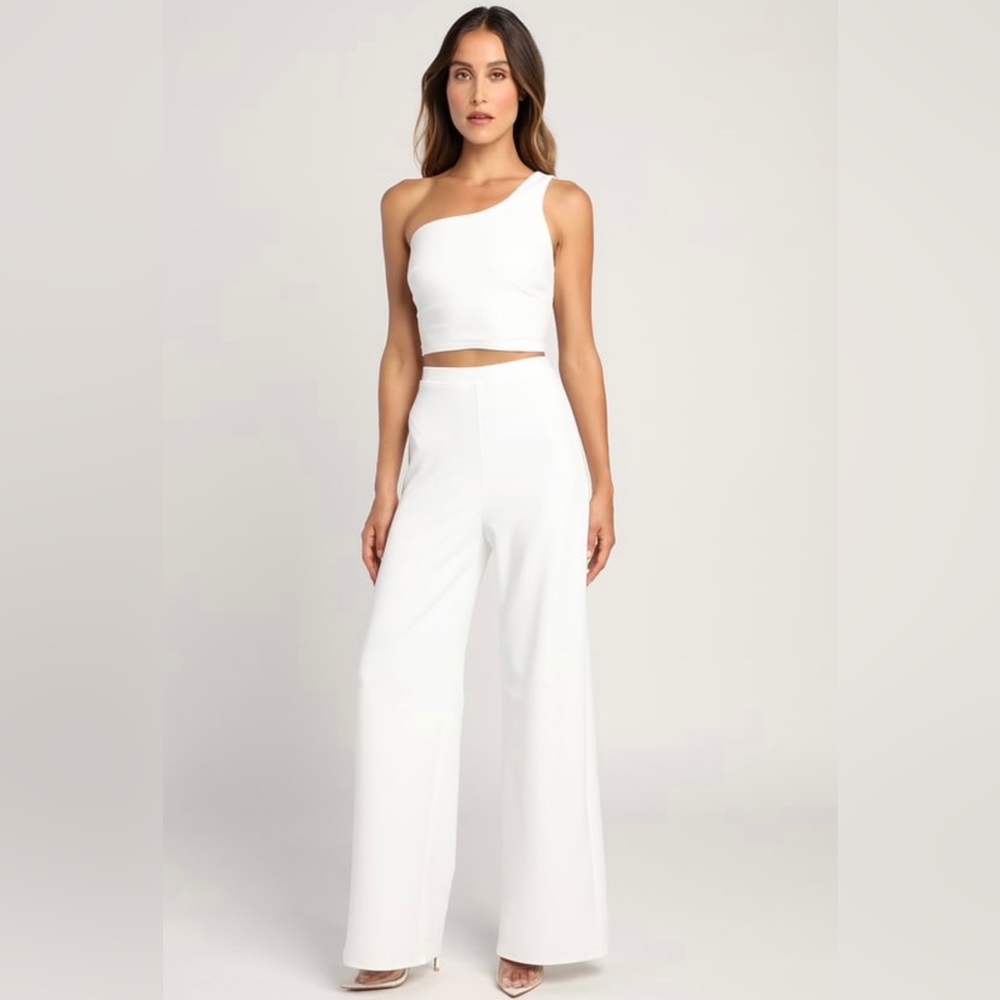 Lulu’s Ivory Two-piece Jumpsuit One-shoulder